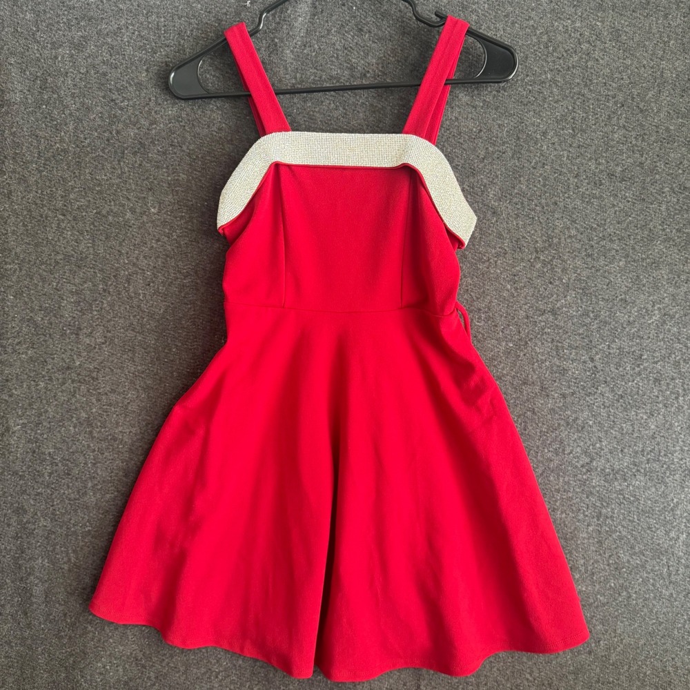 Girls Red Party Dress Size 12 Rhinestone Skater Dress Wedding Event Holiday